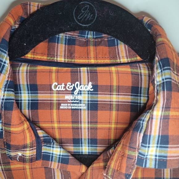 Cat & Jack Boys Orange/blue Plaid cotton long sleeve button down shirt - Picture 2 of 5